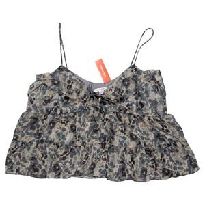 NWT Joe Fresh Large Grey Babydoll Patterned Flowy V Neck Tank Top